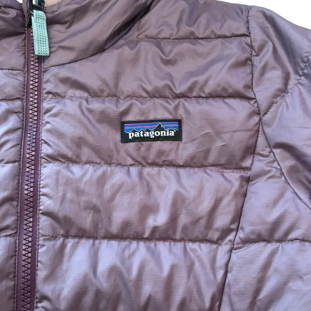 Patagonia Reversible Down Sweater Hoody Jacket Mauve Pink & Green Girl’s XL*